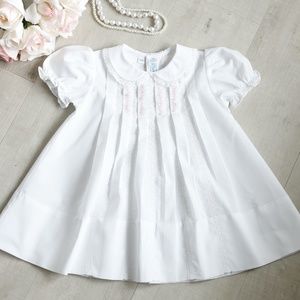 Feltman Brothers Dress White Size 6 Month Lace Inlay Pink Embroidery Spring NWOT